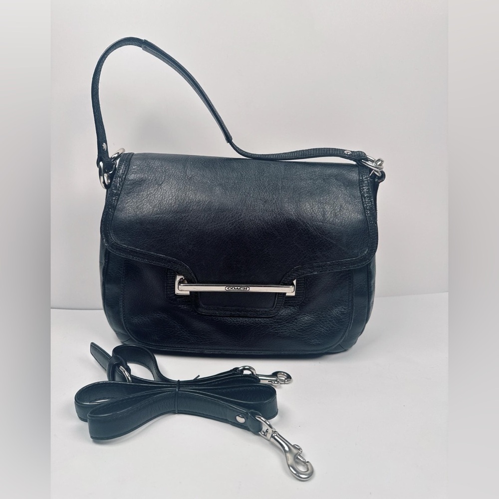 Coach Taylor Black Smooth Leather Flap Closure Crossbody Shoulder Bag